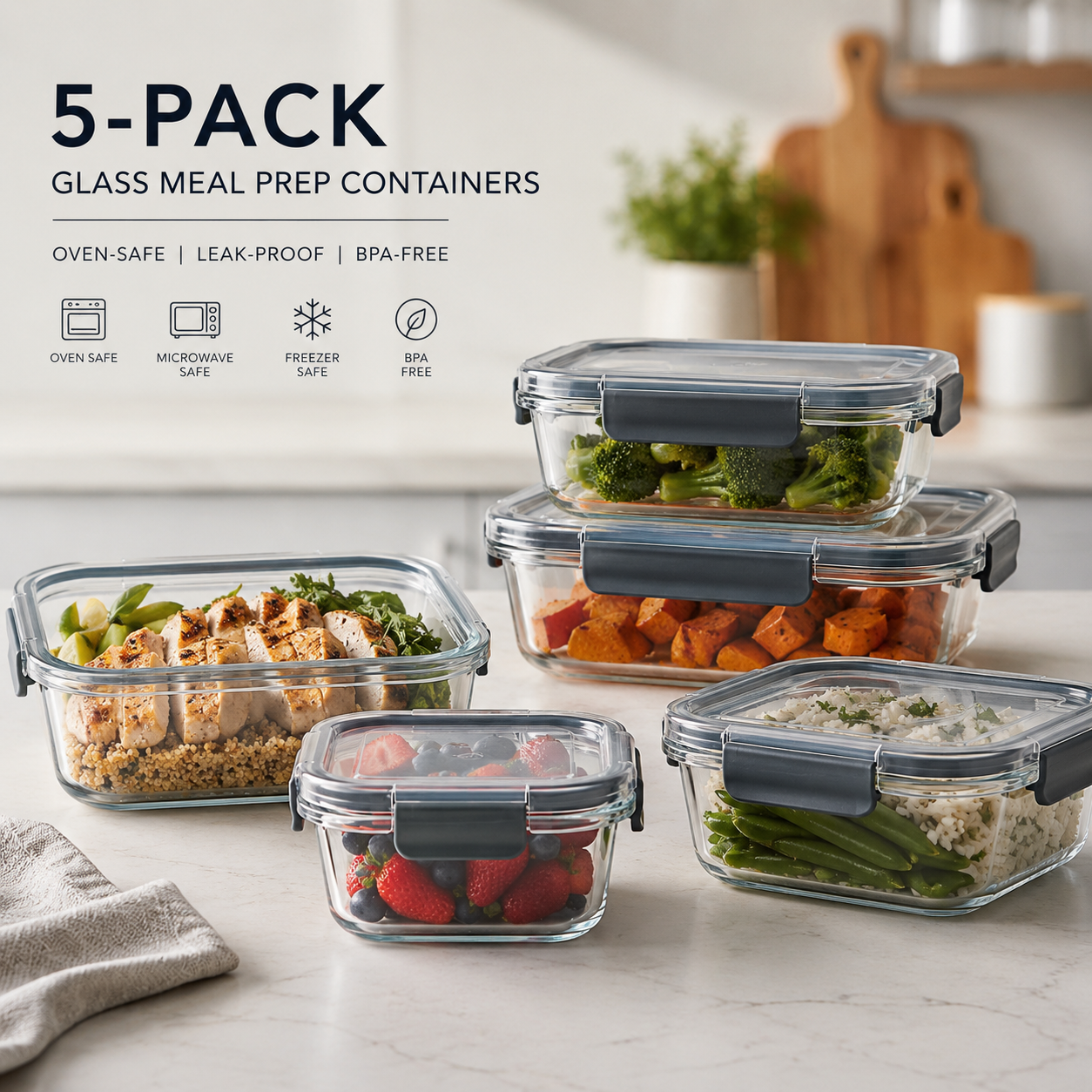 Glass Meal Prep Containers 5-Pack